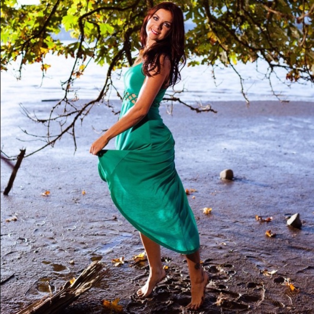 Green high low dress